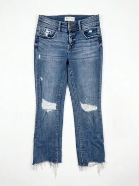 BKE Payton Mid-Rise Cropped Straight Jeans Distressed Raw Hem (26x28)